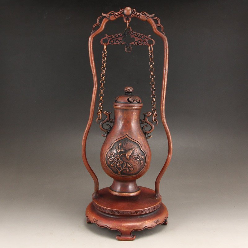 Vintage Chinese Red Copper Double Ears Incense Burner: Vintage Chinese Red Copper Double Ears Incense Burner Dimension: 275x105x105(mm)10.83x4.13x4.13(inches) Weight: 1.60 lbs/728 g