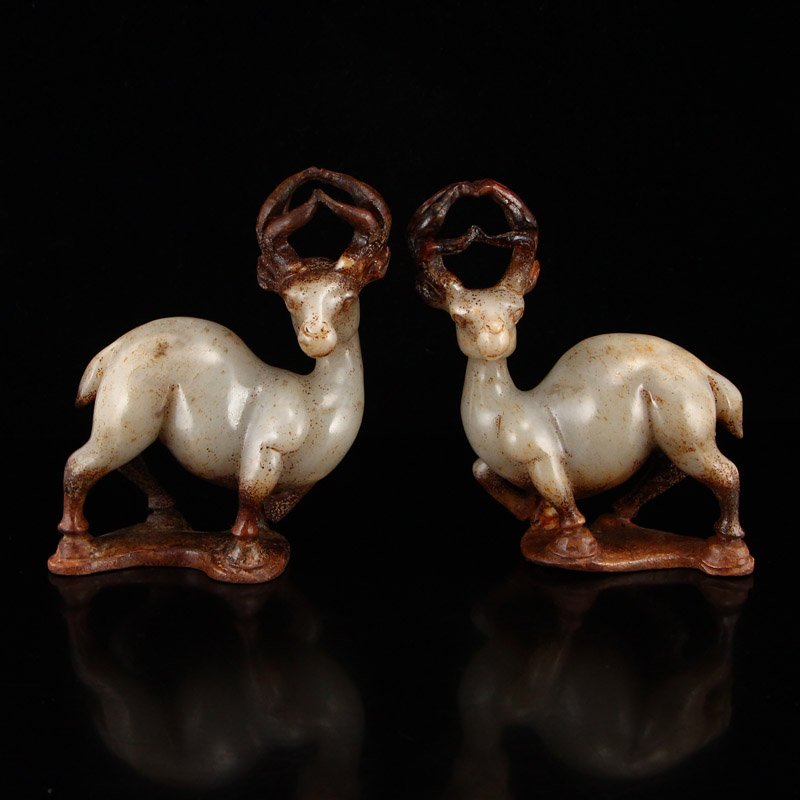 A Pair Vintage Chinese Hetian Jade Statues - Sheep (1 of 11)