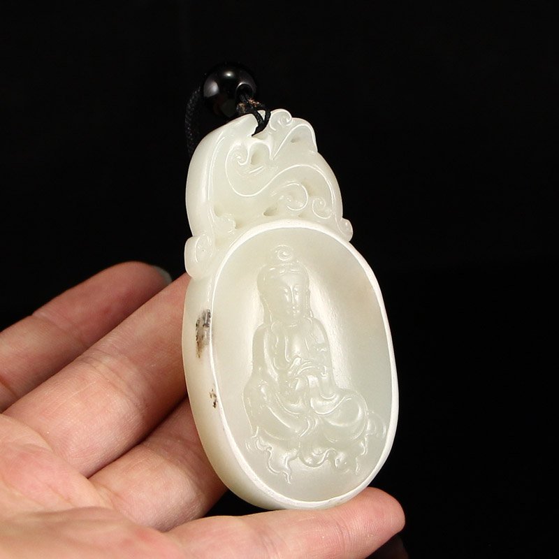 Chinese Natural Hetian Jade Kwan-yin Pendant (1 of 6)