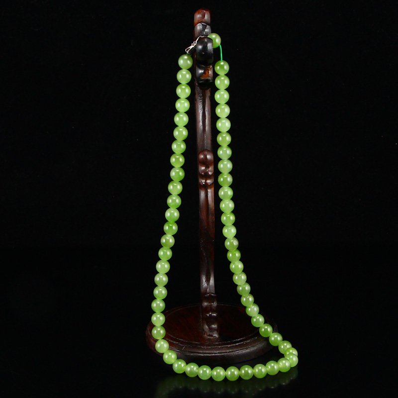 7 MM Chinese Green Hetian Jade Beads Necklace (1 of 6)