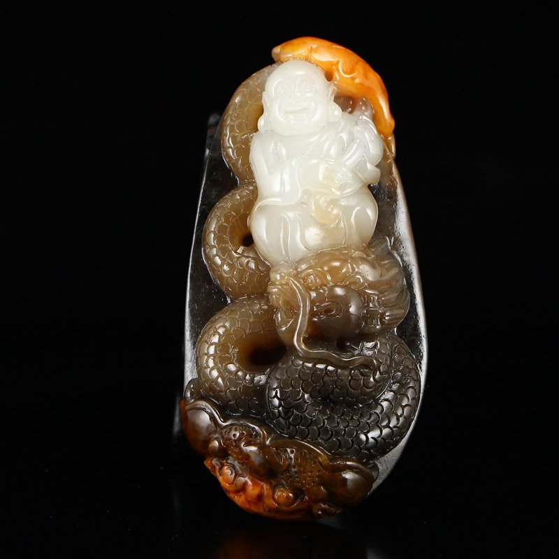 Chinese Natural Hetian Jade Pendant - Buddha & Dragon (1 of 10)