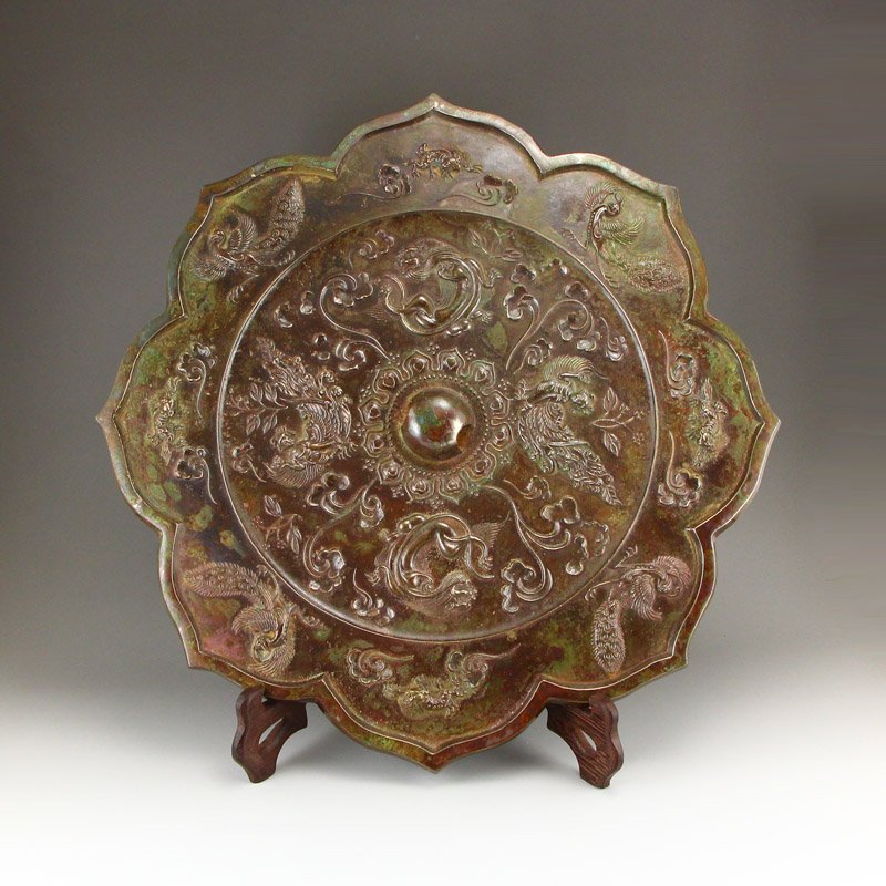 Chinese Tang Dy Bronze Mirror - Dragons & Phoenixes (1 of 11)