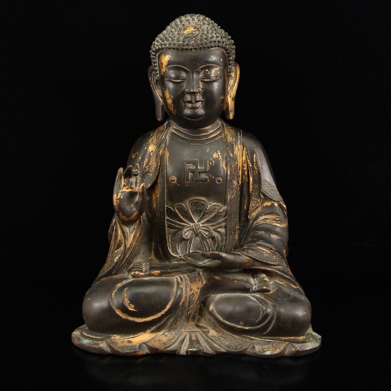 Chinese Gilt Gold Red Copper Siddhartha Buddha Statue (1 of 10)