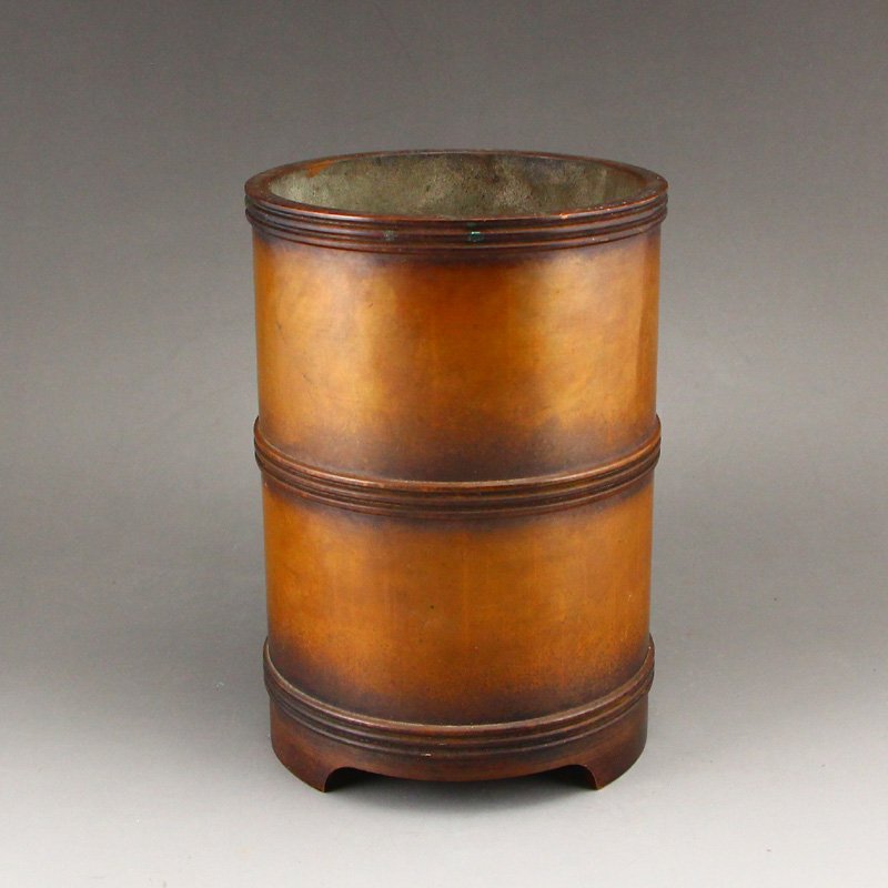 Vintage Chinese Red Copper Brush Pot w Yong Bao Mark (1 of 7)