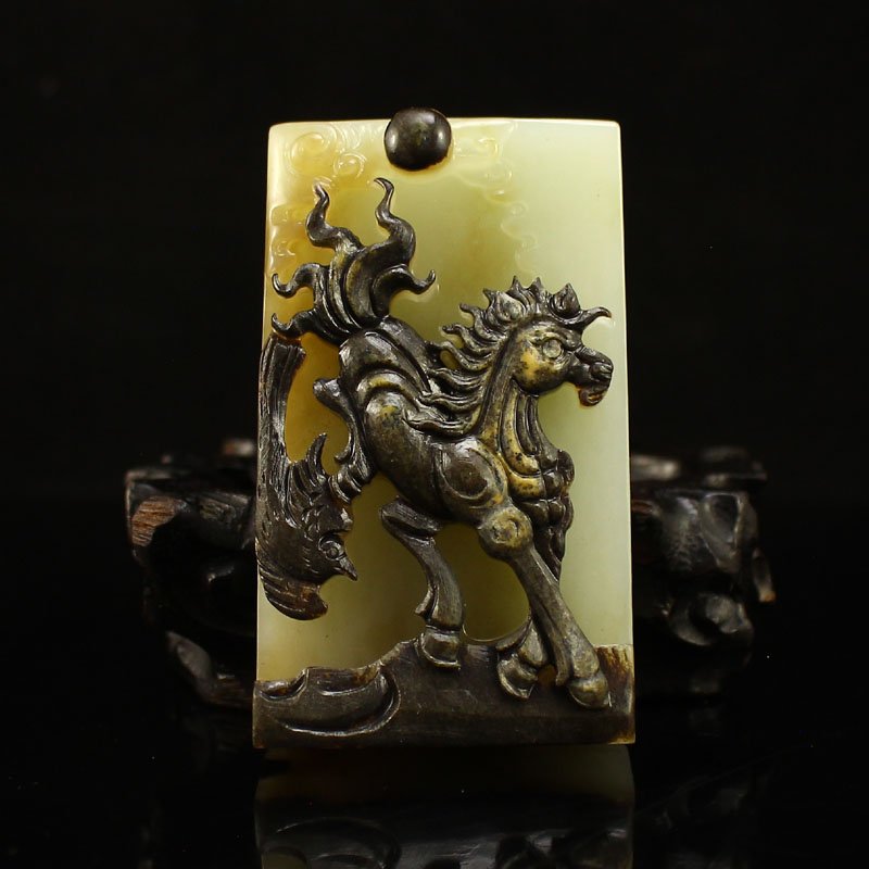 Chinese Natural Hetian Jade Fortune Horse Pendant (1 of 7)