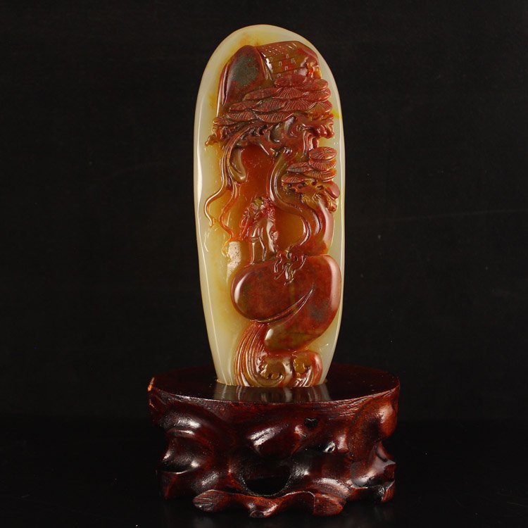 Chinese Huanglong Jade Statue - Man & Pine Tree (1 of 5)