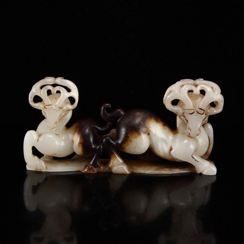 Vintage Chinese Hetian Jade Double Deer Statue (1 of 8)