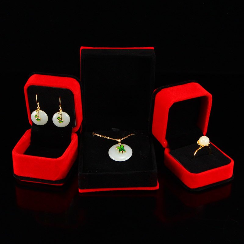 Gilt S925 Silver Inlay Jade Necklace & Ring & Earrings (1 of 13)