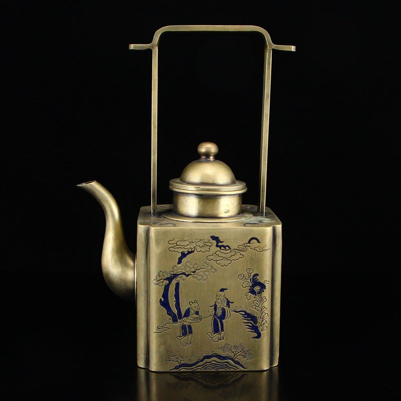 Chinese Brass Teapot w Figures & Pine Tree (1 of 9)