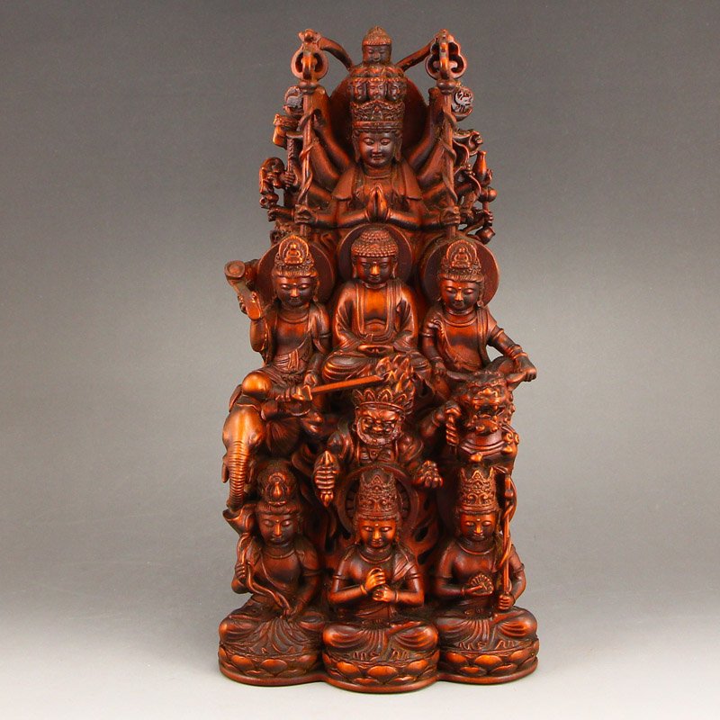 Vintage Boxwood Carved Buddhism Eight Buddhas Statue (1 of 7)
