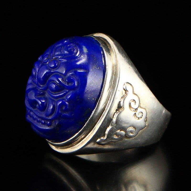Sterling Silver Inlay Lapis Lazuli Beast Head Ring (1 of 7)