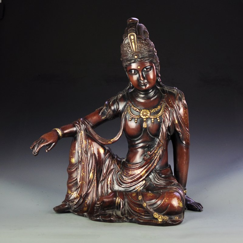 20 Kg Ming Dy Gilt Gold Red Copper Kwan-yin Statue (1 of 9)