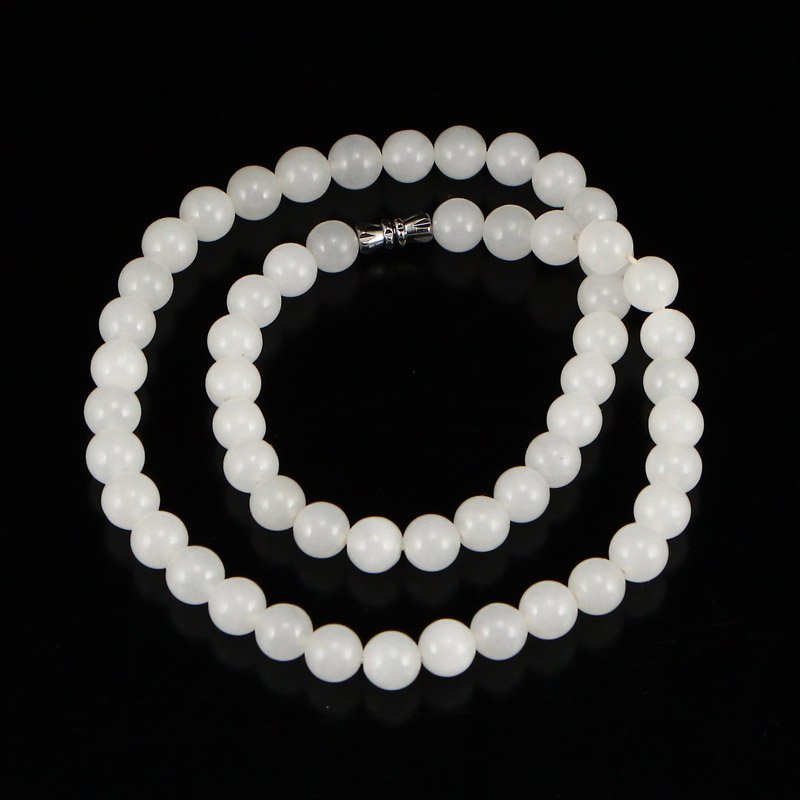 8 MM Chinese White Hetian Jade Beads Necklace (1 of 5)