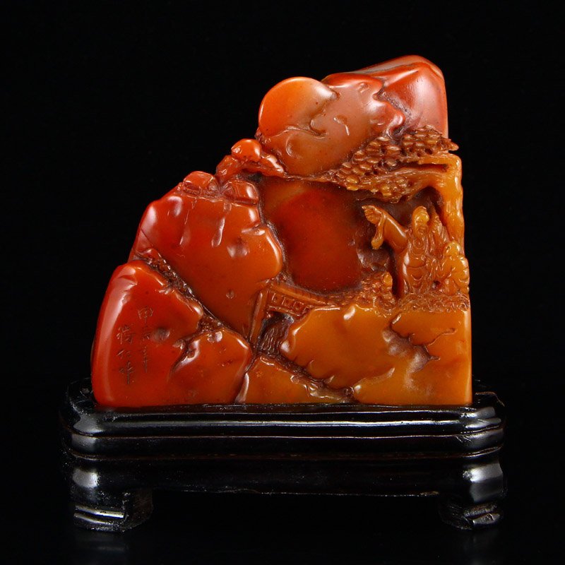 Chinese Shoushan Stone Figures & Pine Tree Seal Statue (1 of 8)