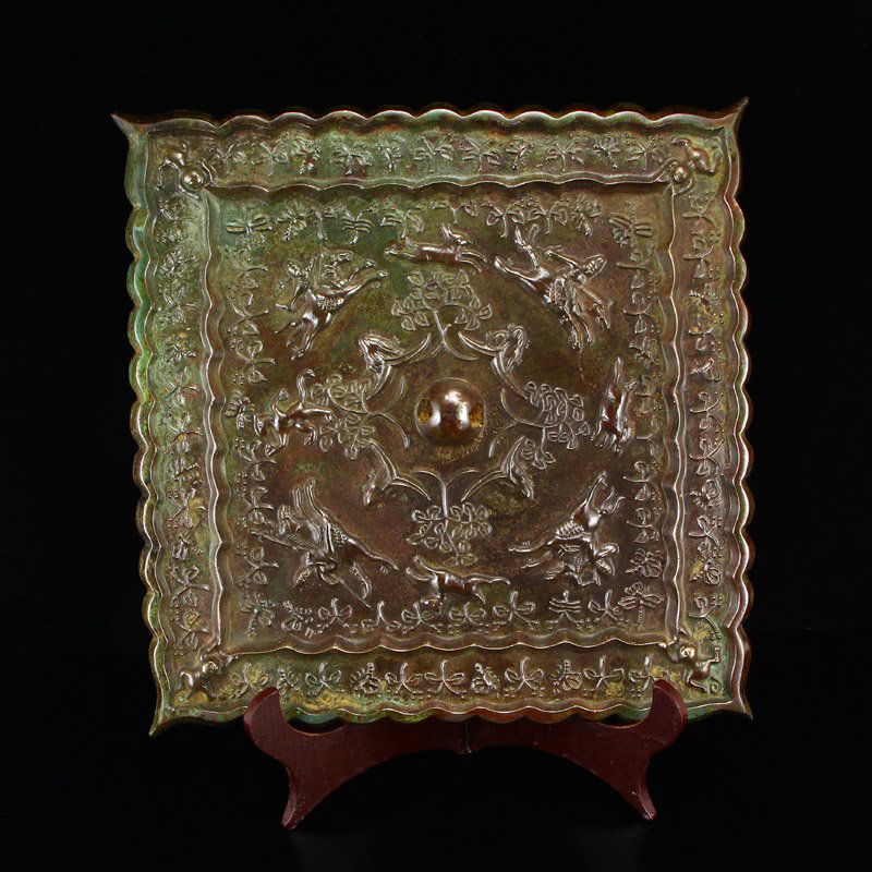 Chinese Tang Dy Bronze Mirror - Figures & Horses (1 of 7)