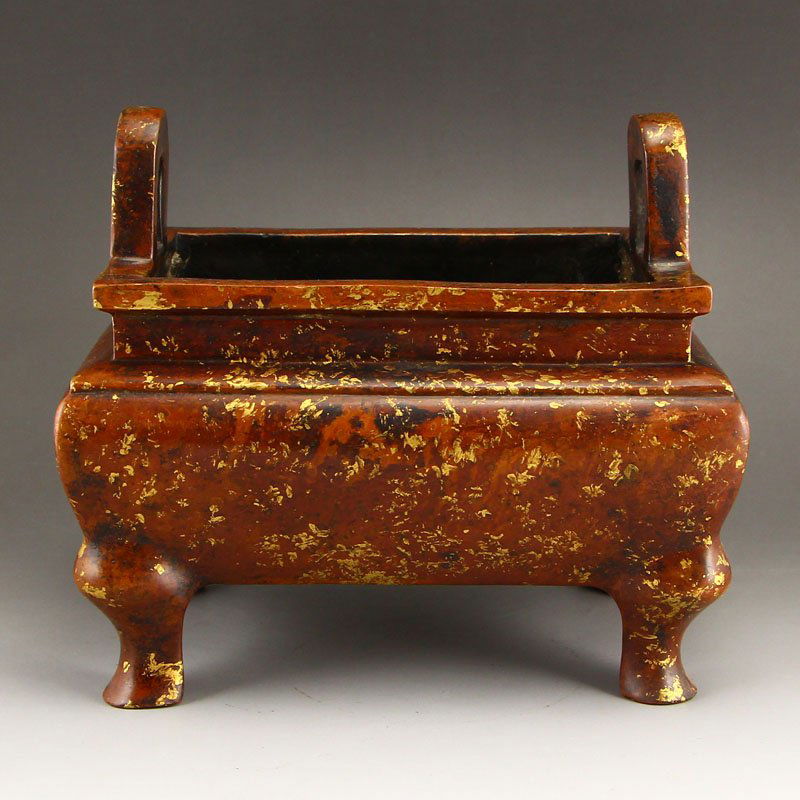 Chinese Gilt Gold Red Copper Double Ears Incense Burner (1 of 7)