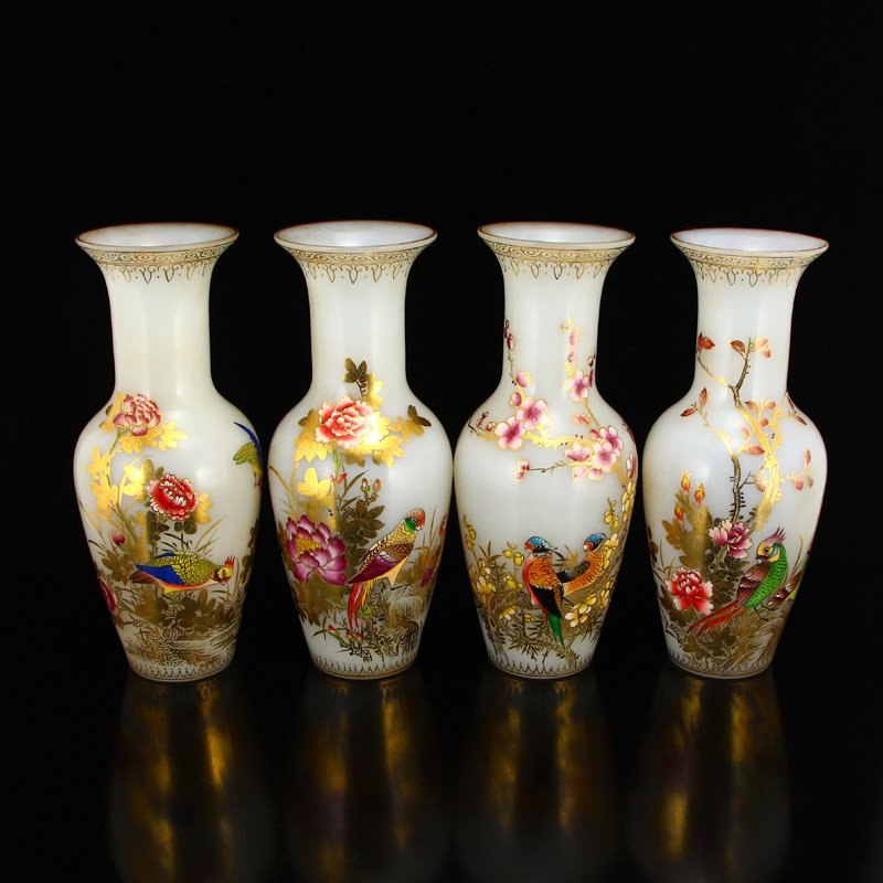Set Qing Dy Gilt Gold Coloured Peking Glass Vases (1 of 12)