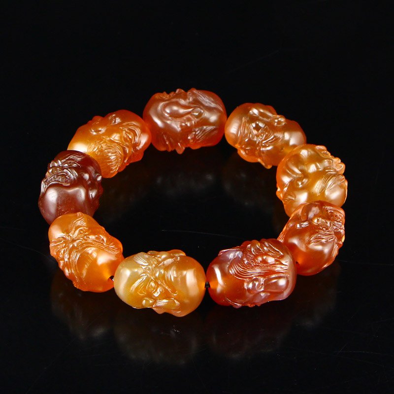 Chinese Natural Agate Arhats Bracelet w Certificate (1 of 6)