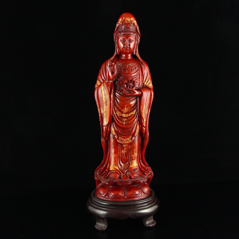 Chinese Gilt Gold Shoushan Stone Kwan-yin Statue (1 of 13)
