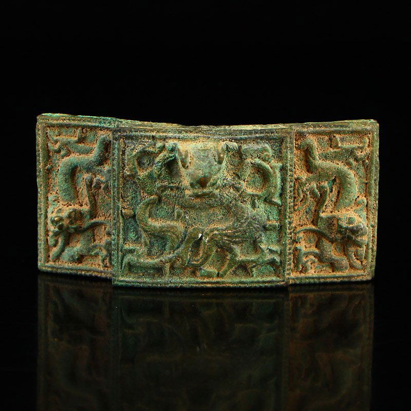 Vintage Chinese Bronze Dragons Design Belt Buckle (1 of 8)