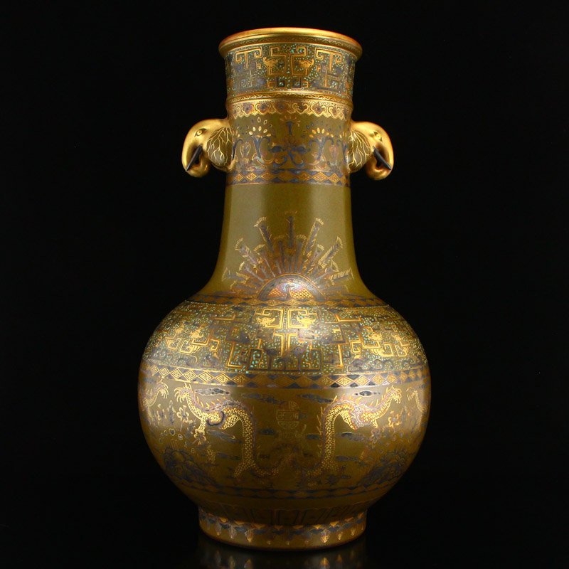 Qing Dynasty Gilt Gold Tea Dust Glaze Porcelain Vase (1 of 12)