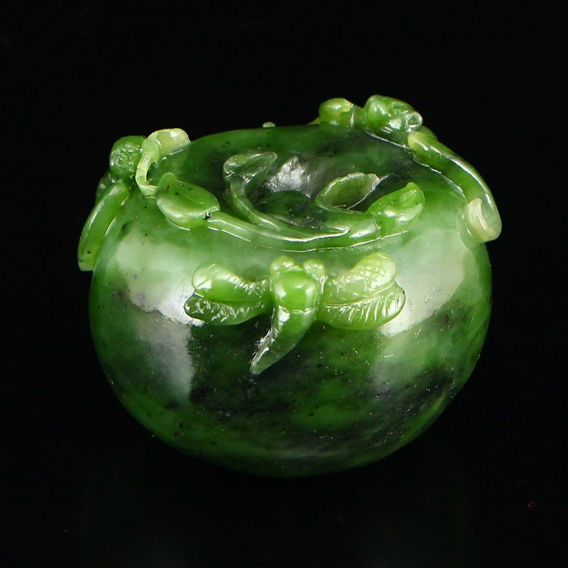 Chinese Green Hetian Jade Apple Statue w Certificate (1 of 7)