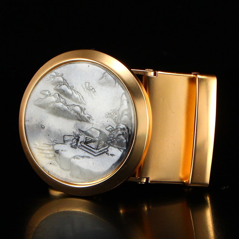 Chinese Copper Gilt Gold Inlay Hetian Jade Belt Buckle (1 of 6)