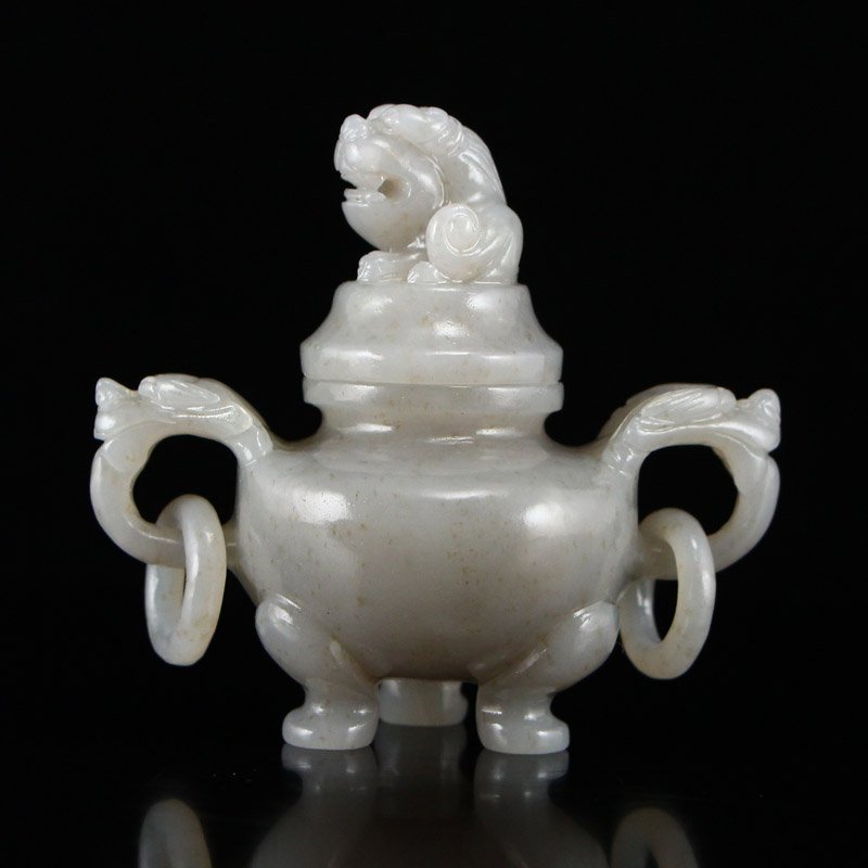 Chinese Hetian Jade Double Rings 3 Legs Incense Burner (1 of 10)