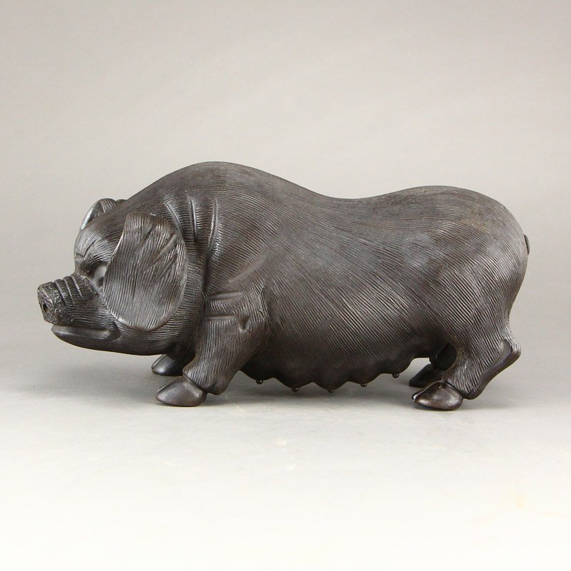Vintage Chinese Yixing Zisha Pottery Fortune Pig Statue (1 of 9)
