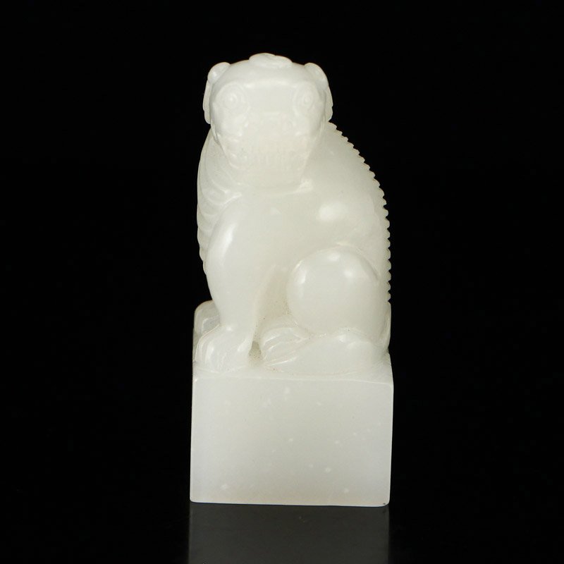 Chinese White Hetian Jade Lion Seal (1 of 7)