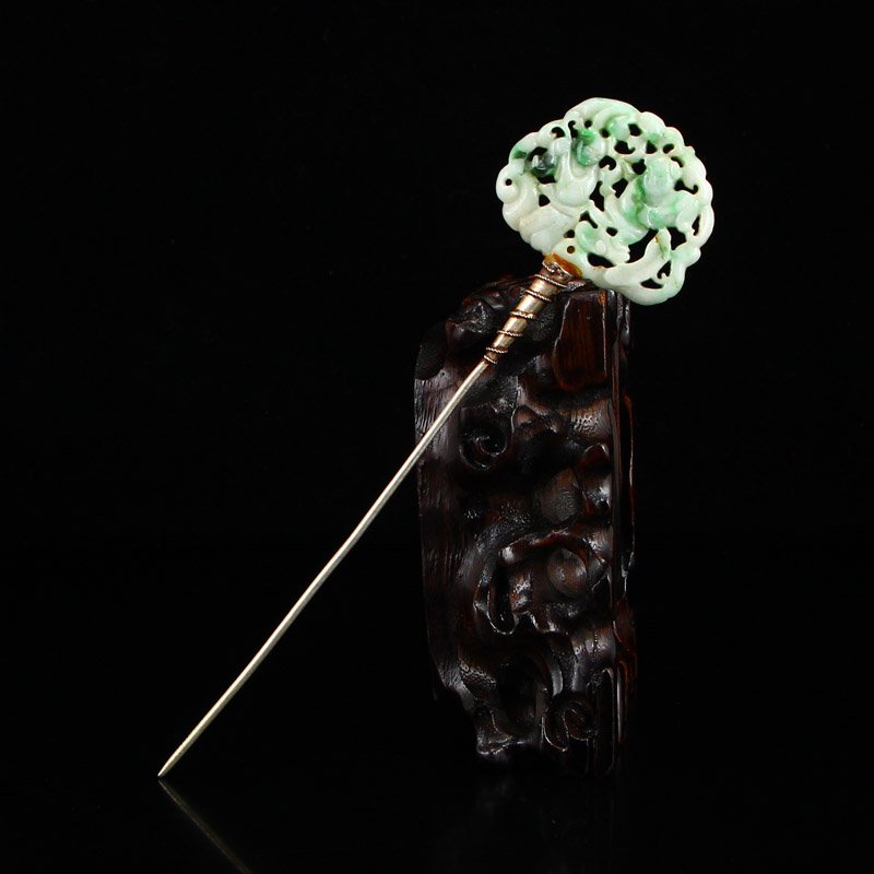 Vintage Sterling Silver Inlay Jadeite Hairpin (1 of 8)