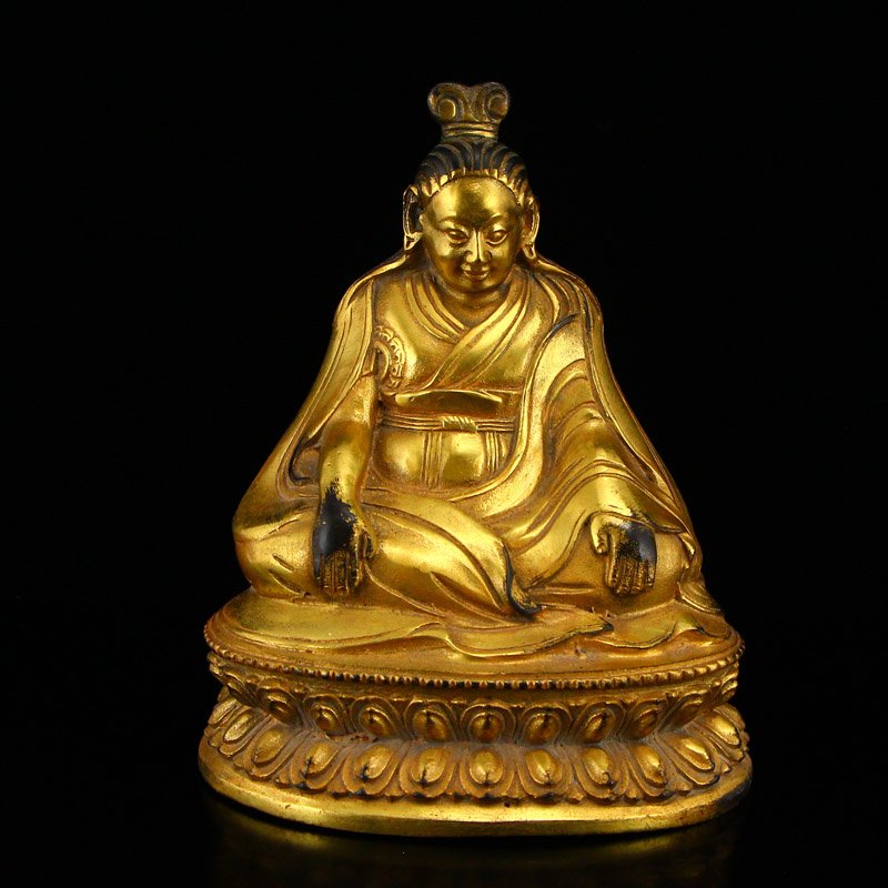 Tibetan Buddhism Gilt Gold Red Copper Panchen Statue (1 of 9)