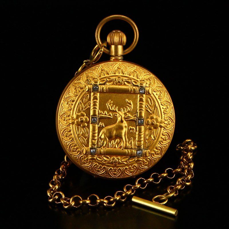 Vintage Cariole Gold Pocket Watch W Buck Deer