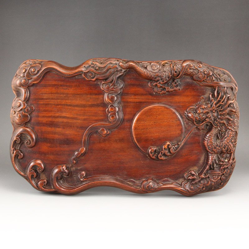 Vintage Chinese Hua Li Wood Lucky Dragon Inkstone: Vintage Chinese Hua Li Wood Lucky Dragon Inkstone Dimension: 290x180x25(mm)11.42x7.09x0.98(inches) Weight 1.72 lbs/781 g