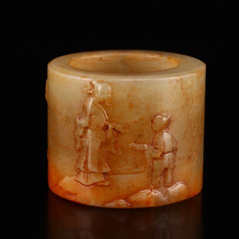 Vintage Chinese Hetian Jade Relief Thumb Ring: Vintage Chinese Hetian Jade Relief Thumb Ring w Certificate US Size: 12 Dimension: 24 x 27(mm) 0.94x1.06 (inches) Weight: 0.10 lbs/45 g