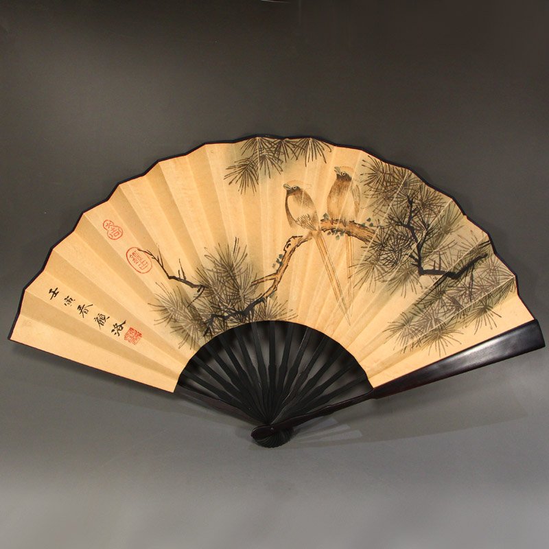 Chinese Watercolour On Xuan Paper Painting Fan: Chinese Watercolour On Xuan Paper Painting Fan w Zitan Wood Frame Dimension: 605 x 330 (mm) 23.82 x 12.99 (inches) Weight 0.23 lbs/105 g