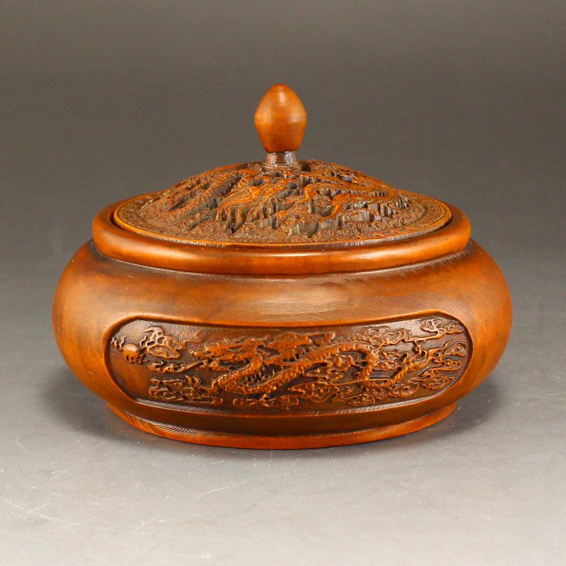 Openwork Boxwood Wood Incense Burner w Dragon & Phoenix: Openwork Chinese Boxwood Wood Incense Burner w Dragon & Phoenix Dimension: 83 x 83 x 60(mm) 3.27 x 3.27 x 2.36(inches) Weight 0.17 lbs/78 g