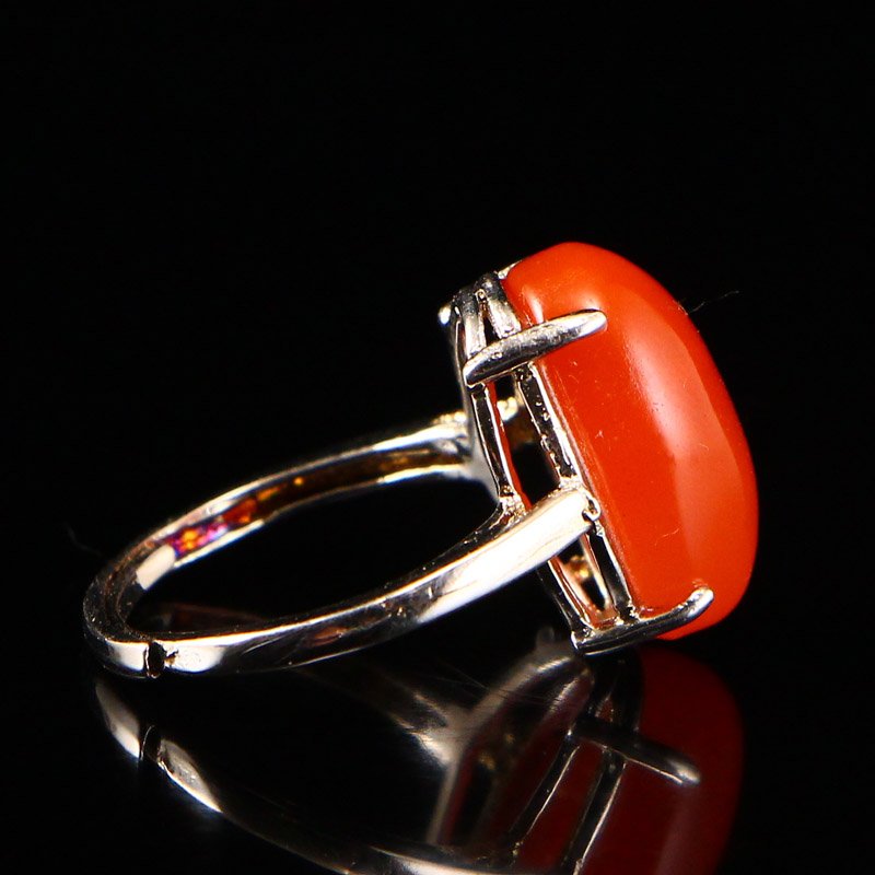 Chinese Silver Inlay Nan Hong Agate Ring w Certificate: Chinese Silver Inlay Nan Hong Agate Ring w Certificate US Size: 8 Dimension: 16x10x7(mm) 0.63x0.39x0.28(inches) Weight:0.007 lbs/3.18 g