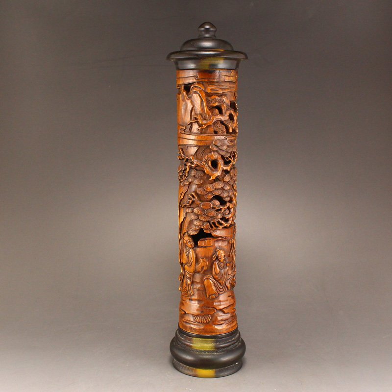 Openwork Vintage Chinese Boxwood Wood Incense Tube: Openwork Vintage Chinese Boxwood Wood Incense Tube - Sages Meeting Dimension: 275 x 65 x 65(mm) 10.83 x 2.56 x 2.56(inches) Weight: 0.49 lbs/221 g
