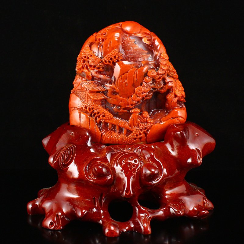 Natural Nanhong Agate Statue - Old Man ,Kid & Pine Tree: Chinese Natural Nanhong Agate Statue - Old Man ,Kid & Pine Tree w Certificate Dimension: 91 x 87 x 44(mm)3.58 x 3.43 x 1.73(inches) Weight: 0.98 lbs/448.11 g The total weight does not include the base