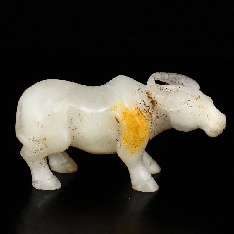 Vintage Chinese Hetian Jade Fortune Ox Statue: Vintage Chinese Hetian Jade Fortune Ox Statue w Certificate Dimension: 68 x 36 x 23(mm) 2.68 x 1.42 x 0.91(inches) Weight: 0.13 lbs/60.57 g