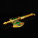 Vintage Gilt Gold Bronze Inlay Green Jade Axe Statue - 4