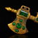 Vintage Gilt Gold Bronze Inlay Green Jade Axe Statue - 5