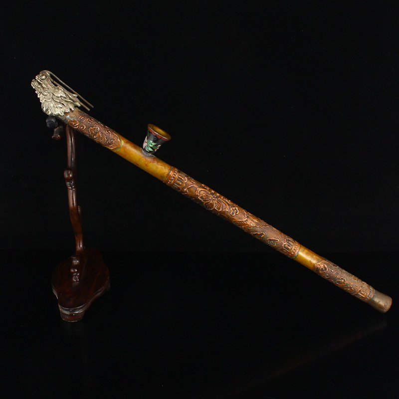Vintage Chinese Red Copper Dragon Head Smoke Pole (1 of 9)