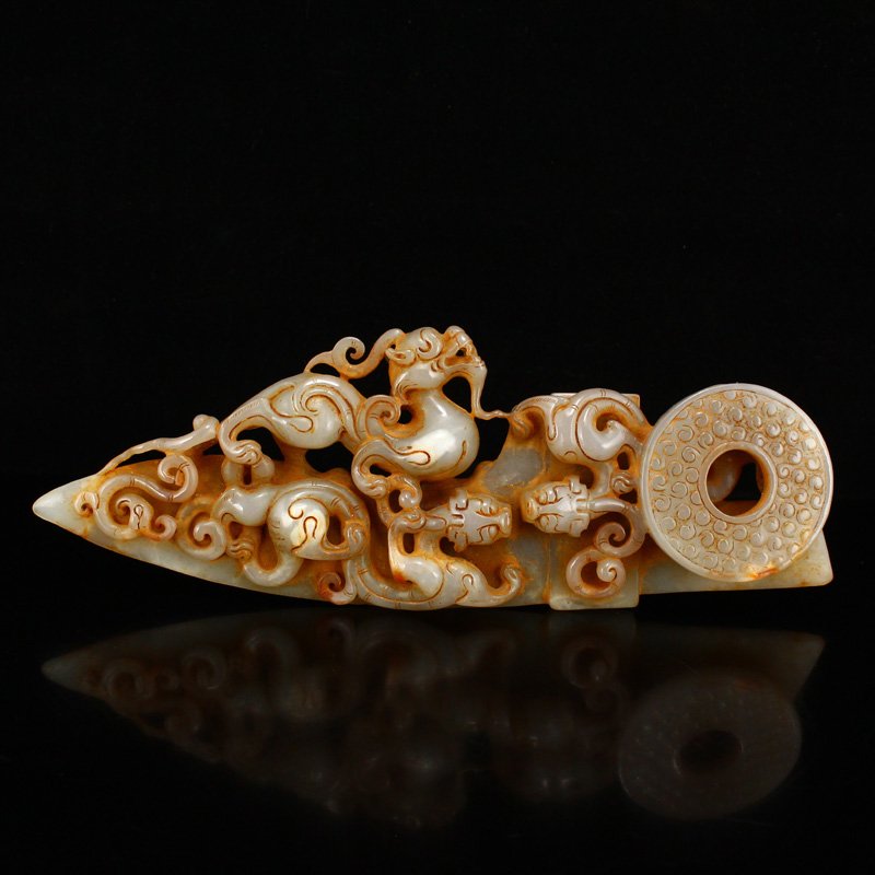 Vintage Chinese Hetian Jade Chi Dragon Knife Statue (1 of 8)