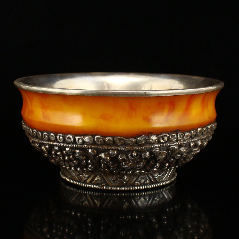Vintage Tibetan Silver & Amber Bowl (1 of 9)