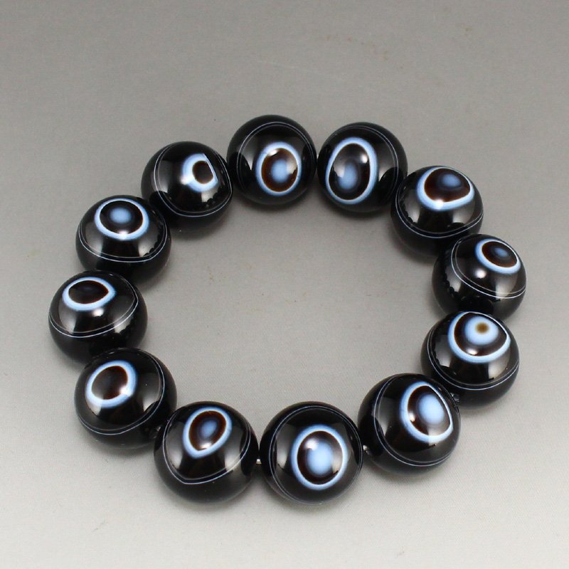 Tibetan DZI Agate Sky Eye Beads Bracelet w Certificate (1 of 8)