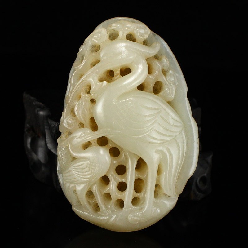 Vintage Chinese Hetian Jade Ruyi Crane Pendant (1 of 7)