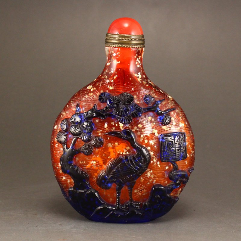 Peking Glass Cranes & Pine Tree Snuff Bottle (1 of 7)