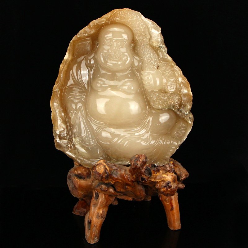 Superb Chinese Shoushan Stone Statue - Laughing Buddha (1 of 8)